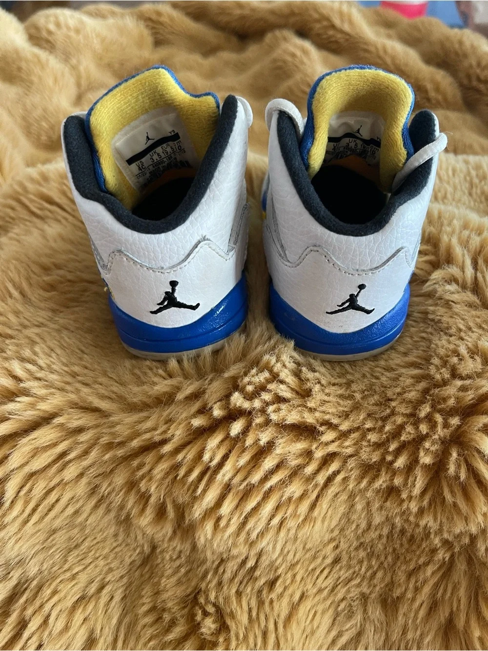 Jordan Kids White Blue Yellow Low-Top Sneakers